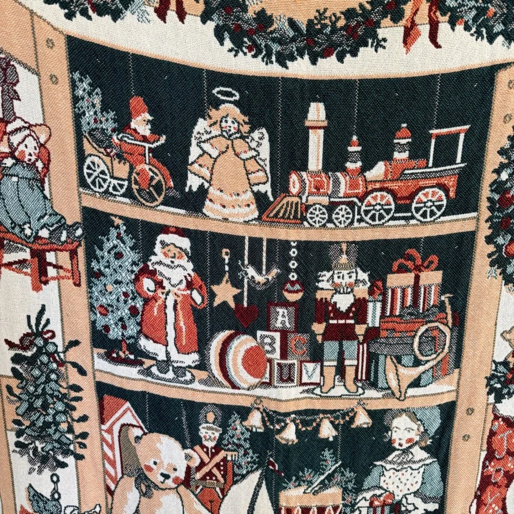 Vintage Christmas Antique Toys Tapestry Throw Blanket Afghan 68x45 Cotton‎ 1990s